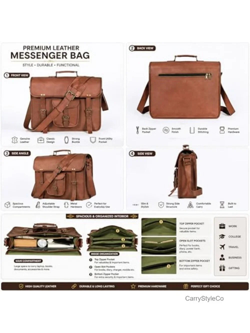 Genuine Leather Messenger Bag Laptop Briefcase Vintage Satchel Shoulder Travel